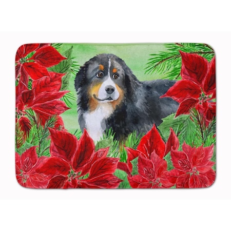 Jensendistributionservices Bernese Mountain Dog Poinsettas Machine Washable Memory Foam Mat MI2551626